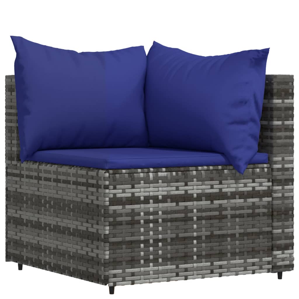 3-Delige Loungeset Met Kussens Poly Rattan Grijs en blauw hoek + 2x midden