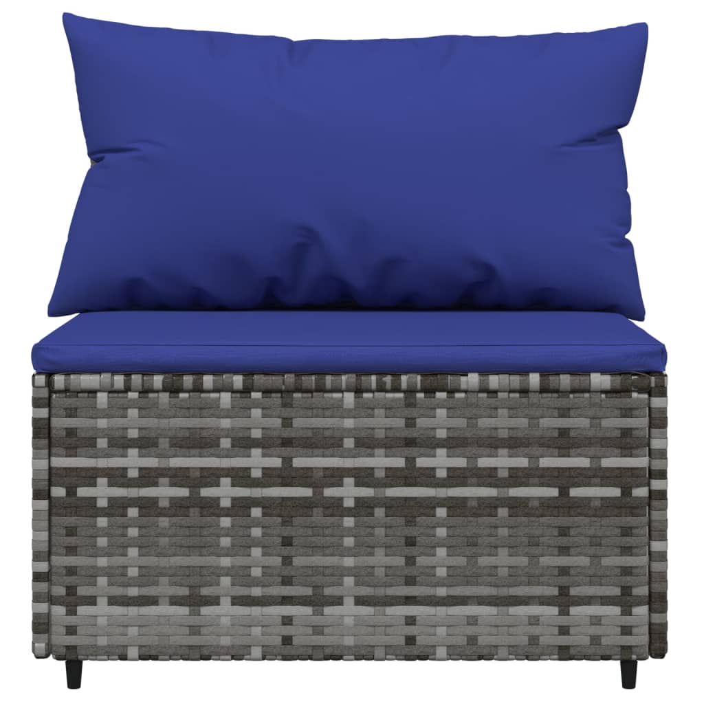 3-Delige Loungeset Met Kussens Poly Rattan Grijs en blauw hoek + 2x midden