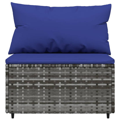 3-Delige Loungeset Met Kussens Poly Rattan Grijs en blauw hoek + 2x midden