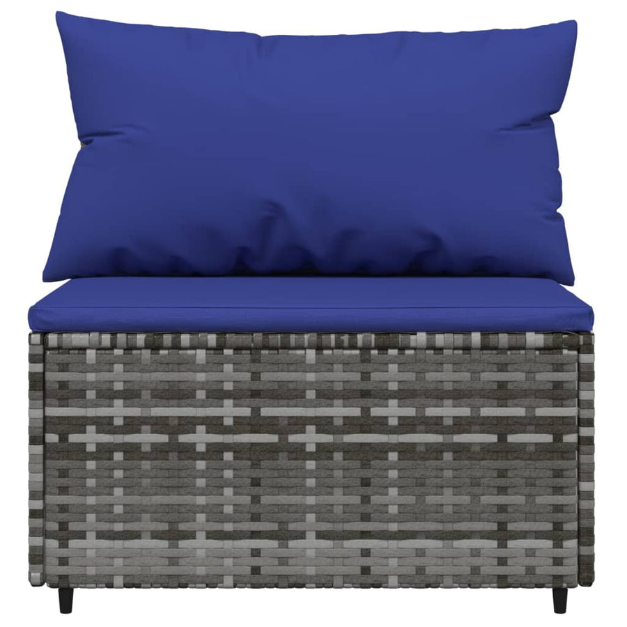 4-Delige Loungeset Met Kussens Poly Rattan Grijs en blauw 2x hoek + midden + Tafel