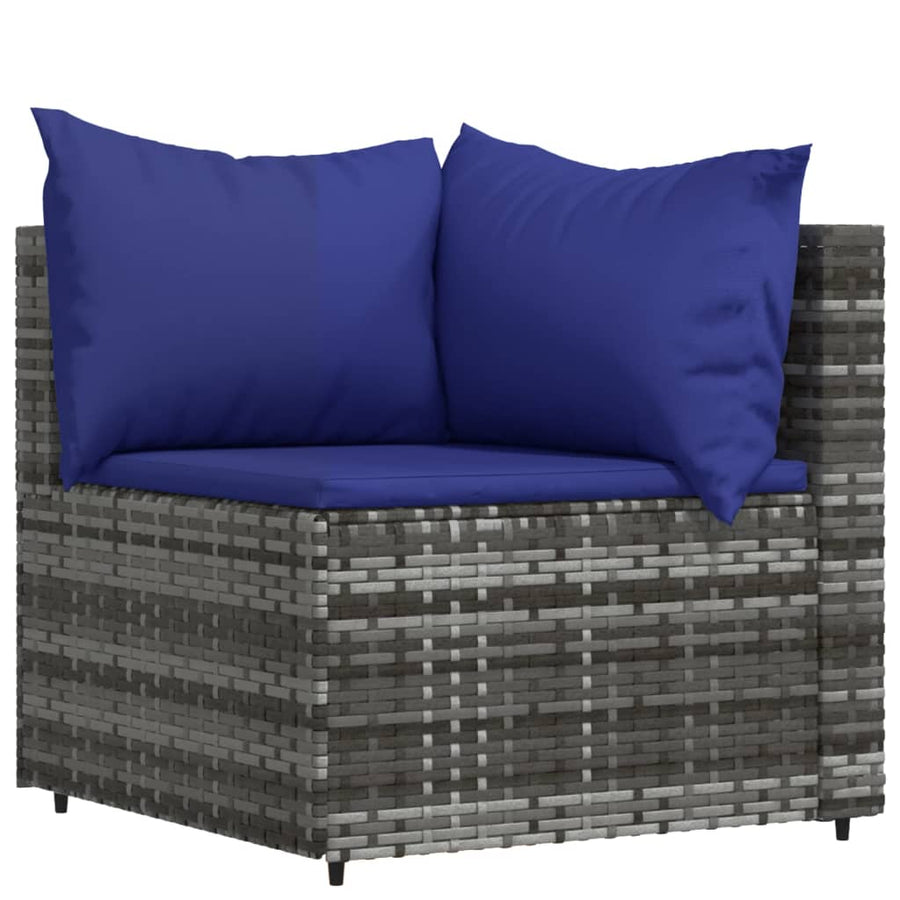 4-Delige Loungeset Met Kussens Poly Rattan Grijs en blauw 2x hoek + 2x midden