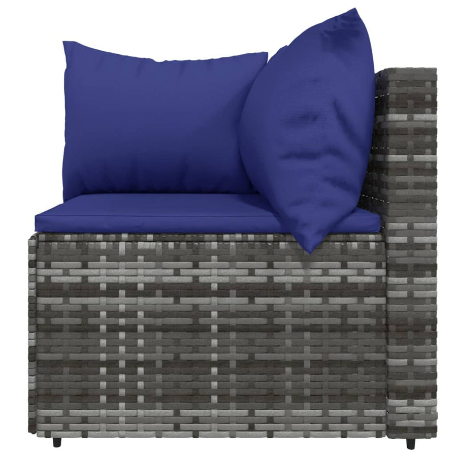 4-Delige Loungeset Met Kussens Poly Rattan Grijs en blauw 2x hoek + 2x midden