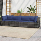 4-Delige Loungeset Met Kussens Poly Rattan Grijs en blauw 2x hoek + 2x midden