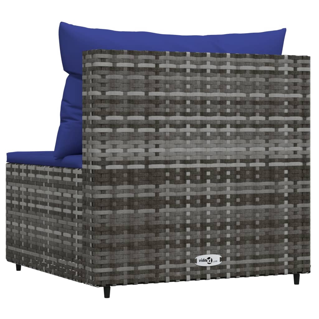 Tuin Met Kussens Poly Rattan Grijs en blauw Middenbank