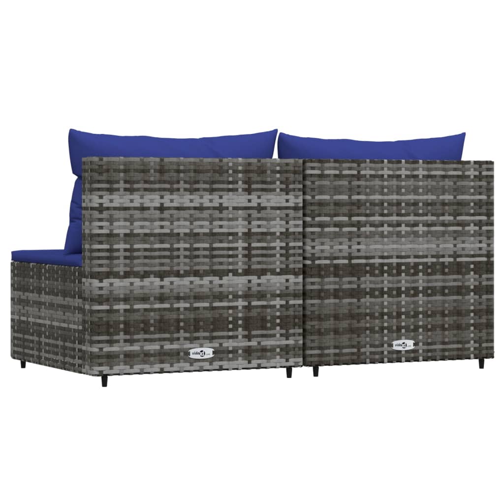 Tuinmiddenbank Met Kussens 2 St Poly Rattan Grijs en blauw 2x midden