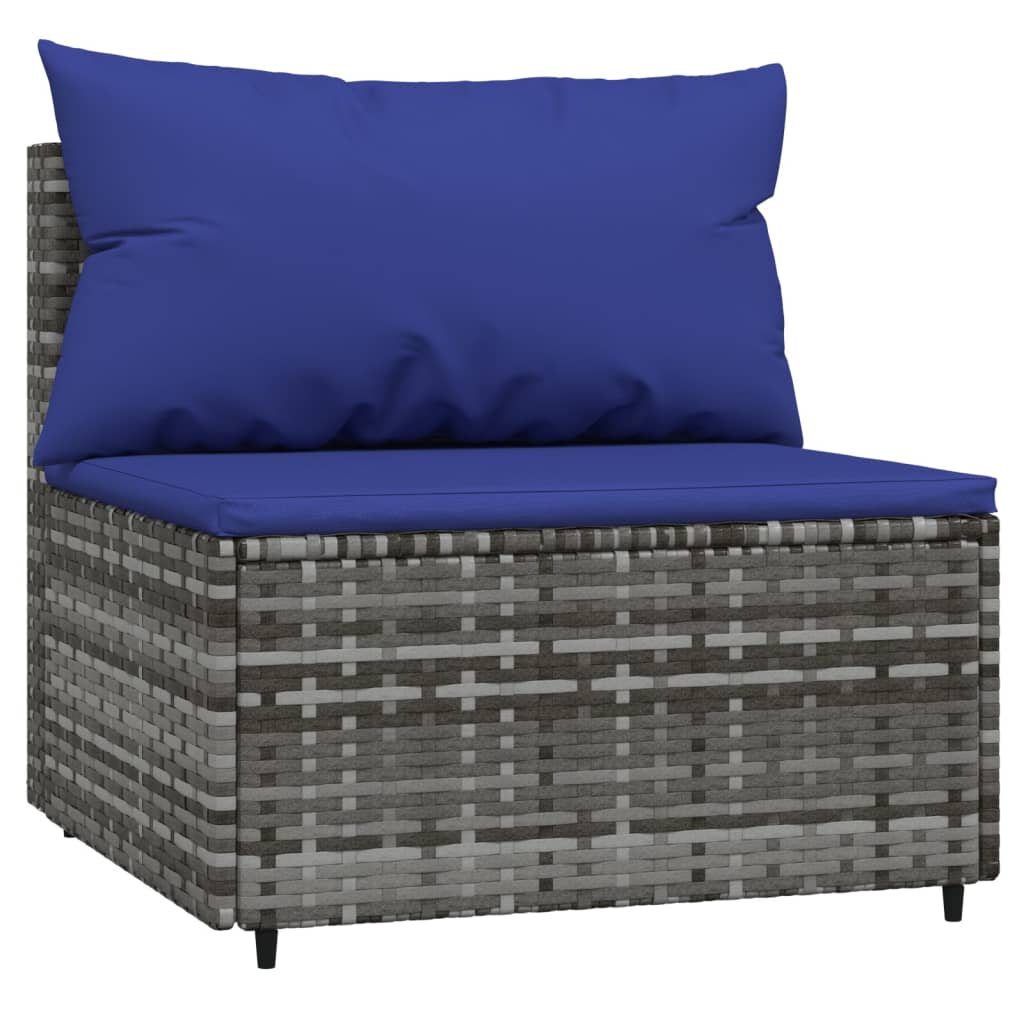 Tuinmiddenbank Met Kussens 2 St Poly Rattan Grijs en blauw 2x midden