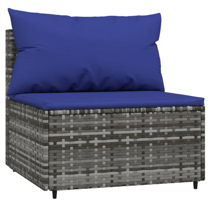 Tuinmiddenbank Met Kussens 2 St Poly Rattan Grijs en blauw 2x midden