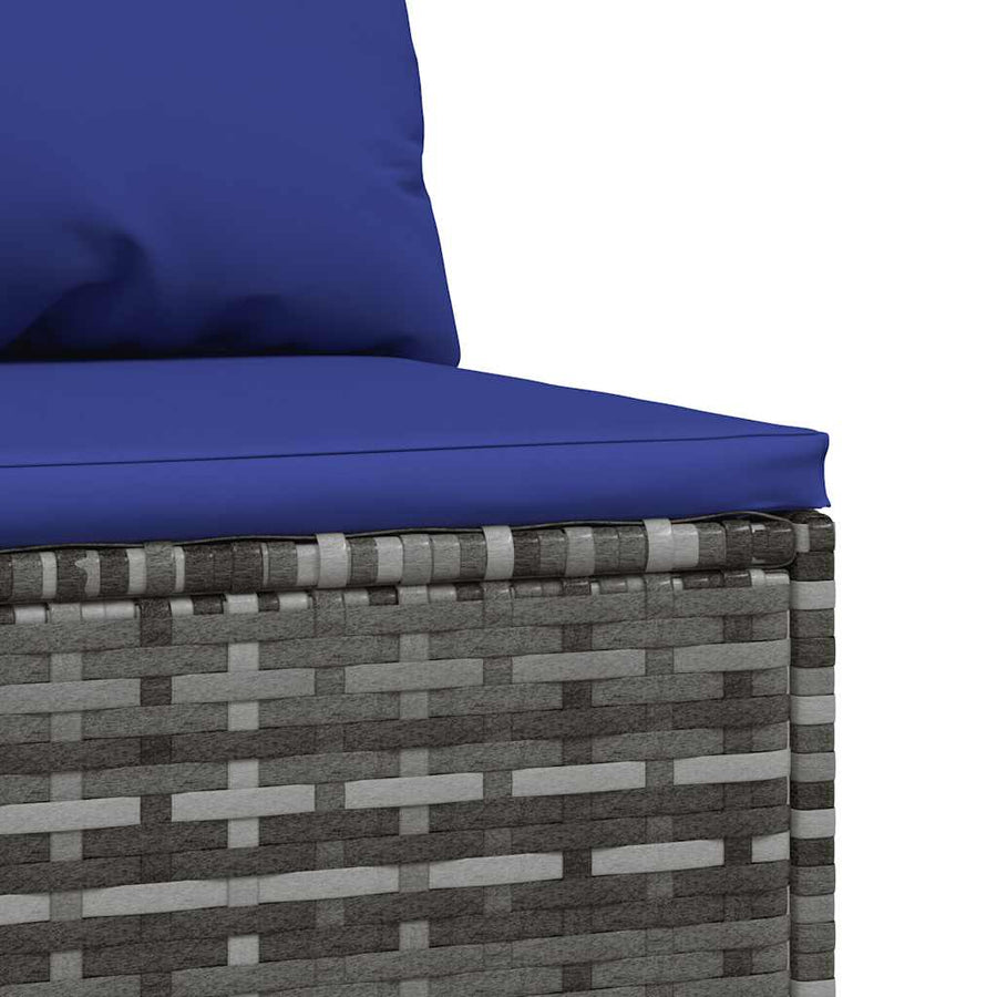 Tuinmiddenbank met kussens 2 st poly rattan grijs