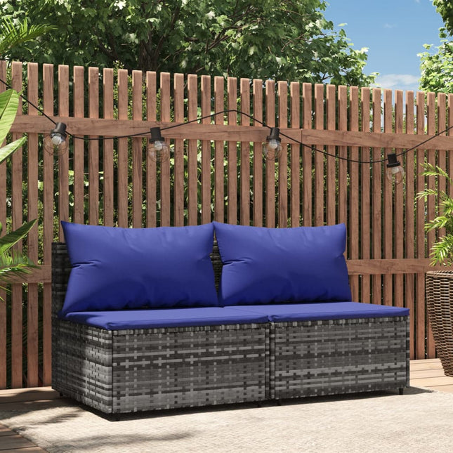 Tuinmiddenbank Met Kussens 2 St Poly Rattan Grijs en blauw 2x midden