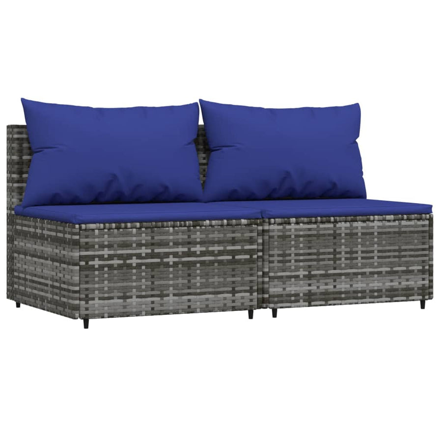 3-Delige Loungeset Met Kussens Poly Rattan Grijs en blauw 2x midden + Tafel