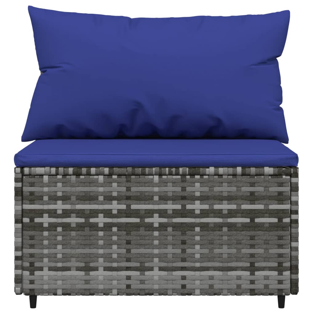 3-Delige Loungeset Met Kussens Poly Rattan Grijs en blauw 2x midden + Tafel