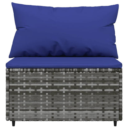 3-Delige Loungeset Met Kussens Poly Rattan Grijs en blauw 2x midden + Tafel