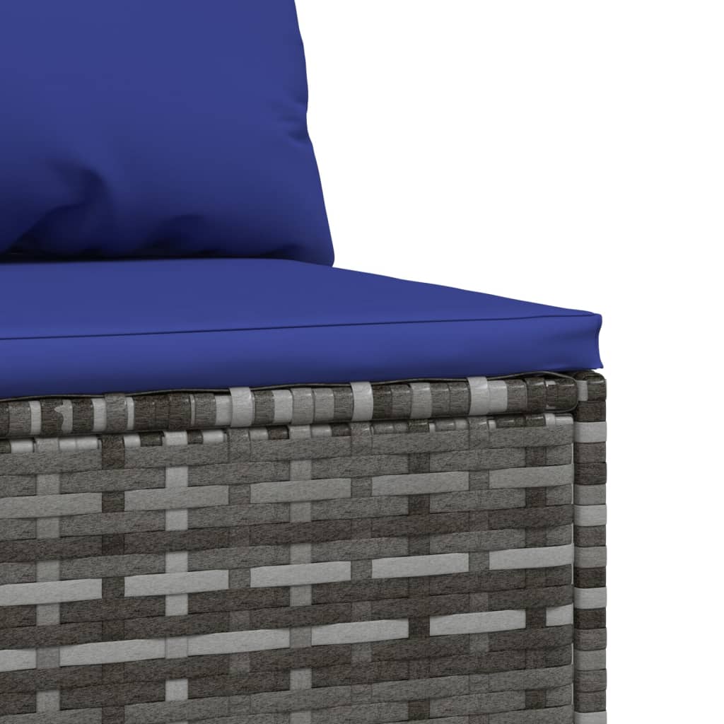 3-Delige Loungeset Met Kussens Poly Rattan Grijs en blauw 2x midden + Tafel
