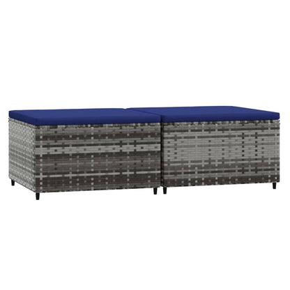 Voetensteunen Met Kussens Poly Rattan 2 Grijs en blauw