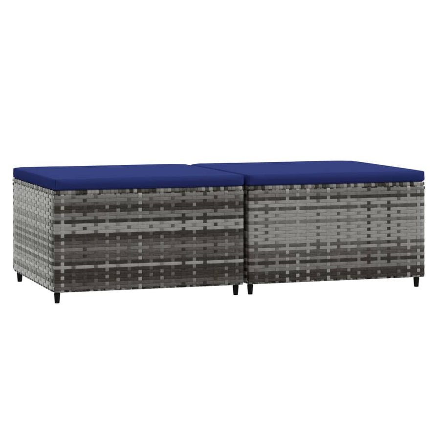 Voetensteunen Met Kussens Poly Rattan 2 Grijs en blauw