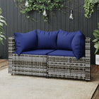 Tuinhoekbanken Met Kussens 2 St Poly Rattan Grijs en blauw 2x hoek