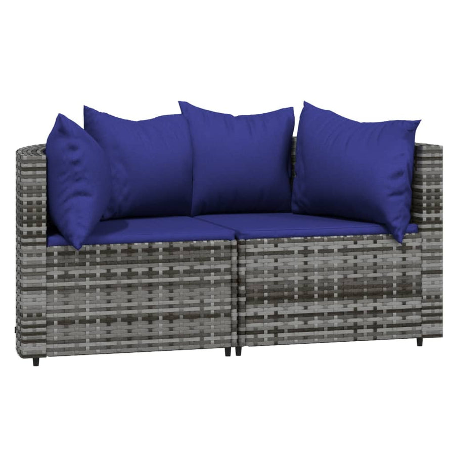 3-Delige Loungeset Met Kussens Poly Rattan Grijs en blauw 2x hoek + Tafel
