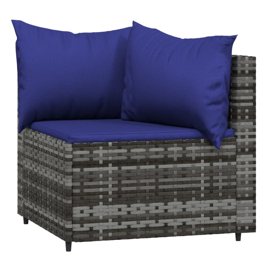 3-Delige Loungeset Met Kussens Poly Rattan Grijs en blauw 2x hoek + Tafel