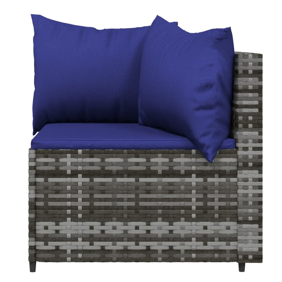 3-Delige Loungeset Met Kussens Poly Rattan Grijs en blauw 2x hoek + Tafel