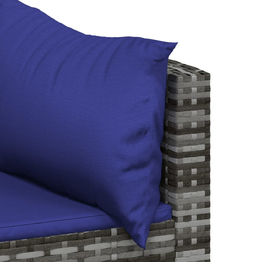 3-Delige Loungeset Met Kussens Poly Rattan Grijs en blauw 2x hoek + Tafel