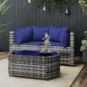 Loungeset 3-delig poly rattan grijs