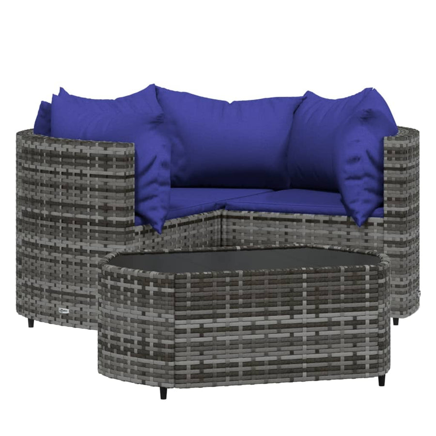 -Delige Loungeset Met Kussens Poly Rattan Grijs en blauw