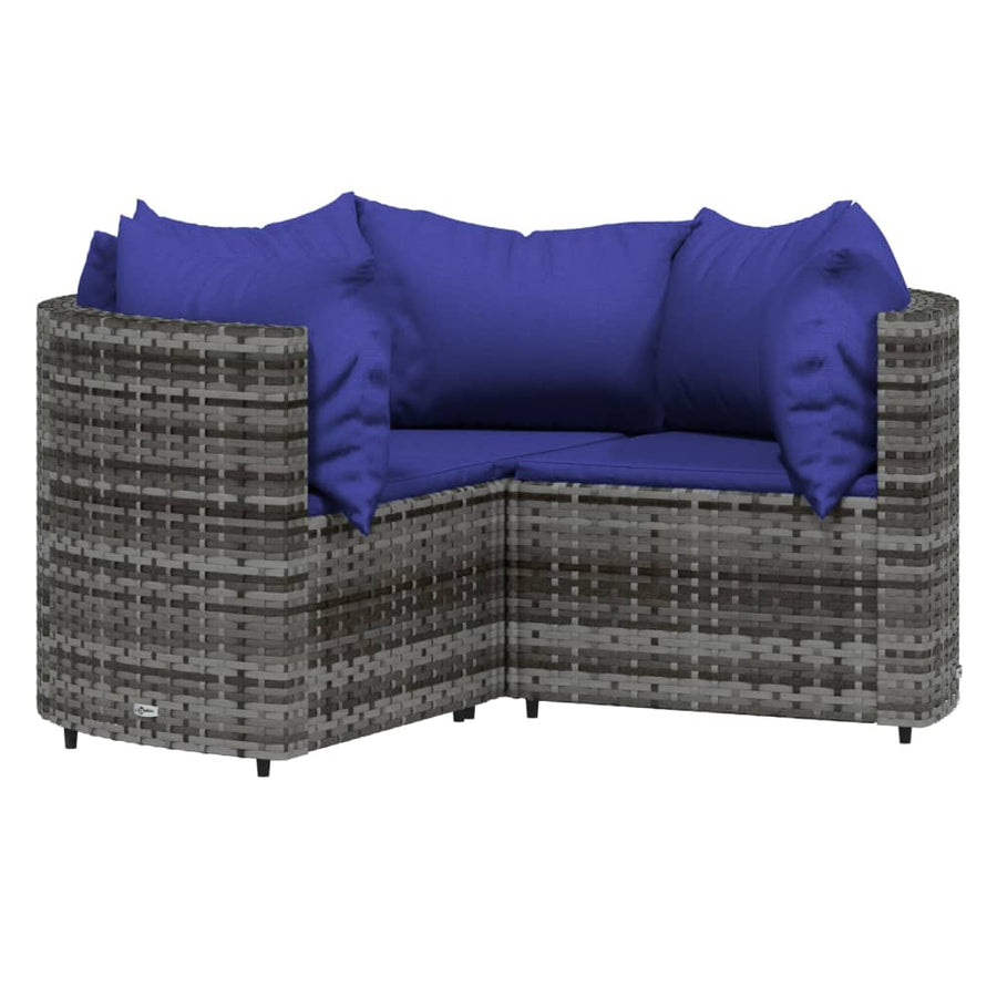 -Delige Loungeset Met Kussens Poly Rattan Grijs en blauw