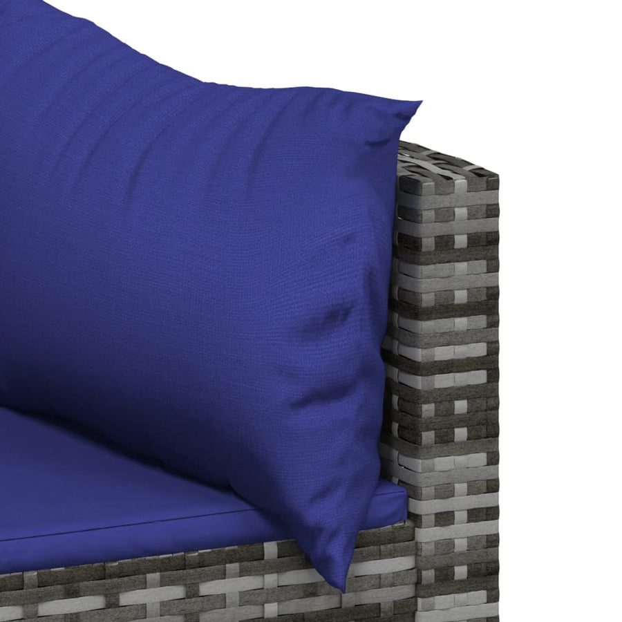 -Delige Loungeset Met Kussens Poly Rattan Grijs en blauw