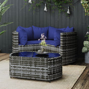 Loungeset 4-delig poly rattan grijs