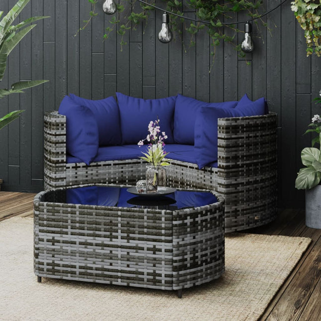 -Delige Loungeset Met Kussens Poly Rattan Grijs en blauw