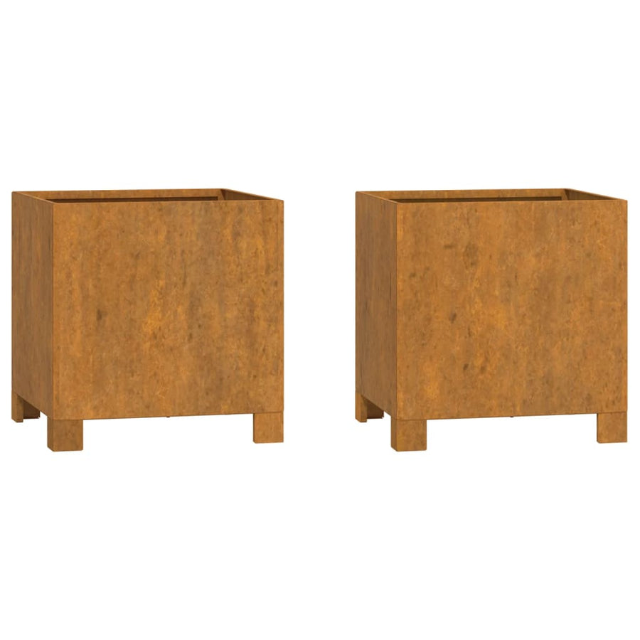 Plantenbakken met poten 2 st roestig 30x30x30 cm cortenstaal
