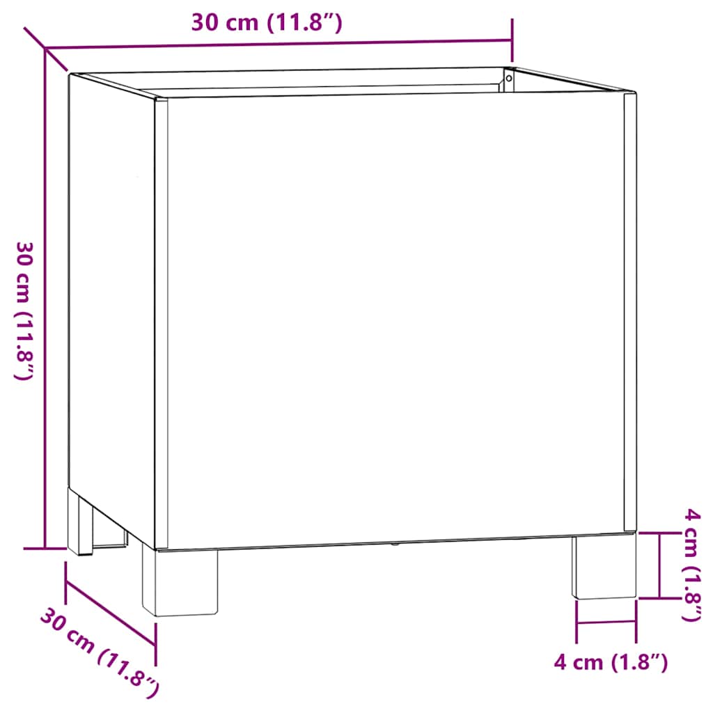 Plantenbakken met poten 2 st roestig 30x30x30 cm cortenstaal