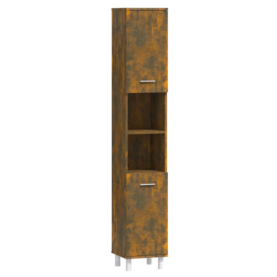 Badkamerkast 30x30x179 cm bewerkt hout gerookt eikenkleurig Gerookt eiken