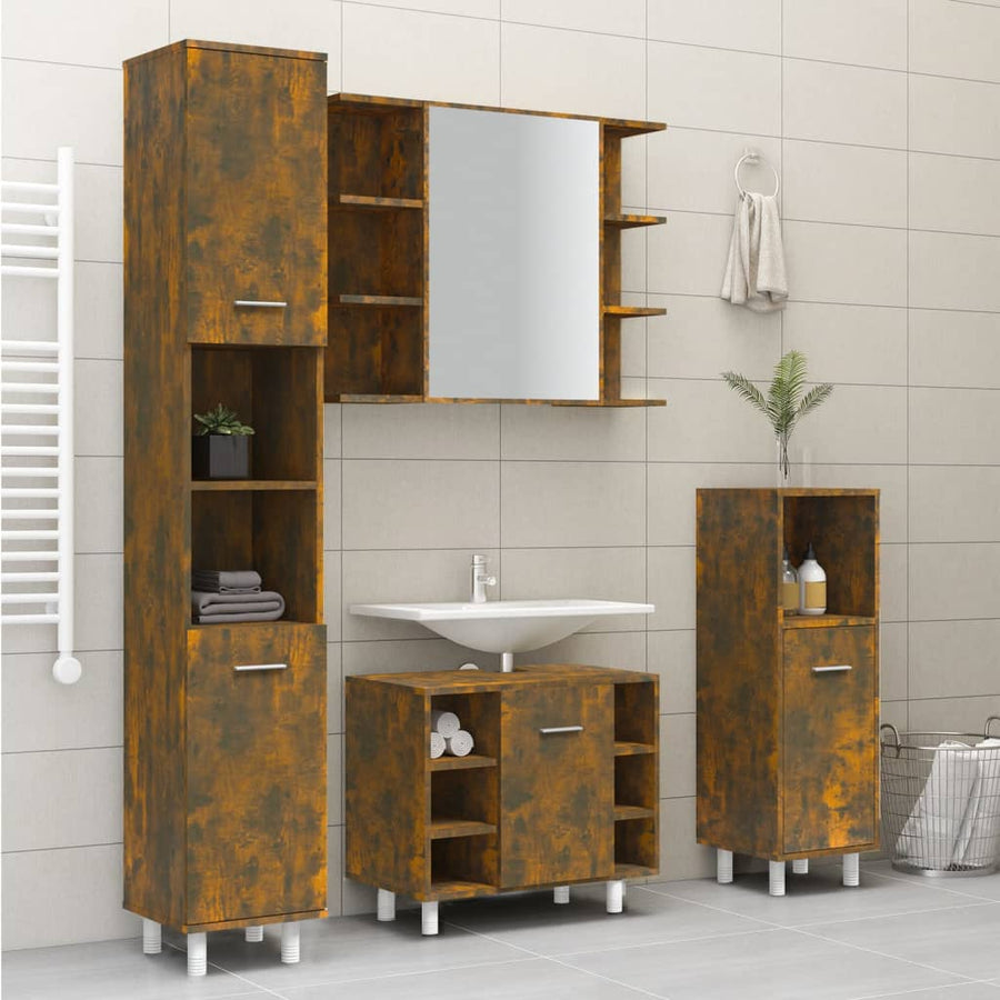 Badkamerkast 30x30x179 cm bewerkt hout gerookt eikenkleurig Gerookt eiken
