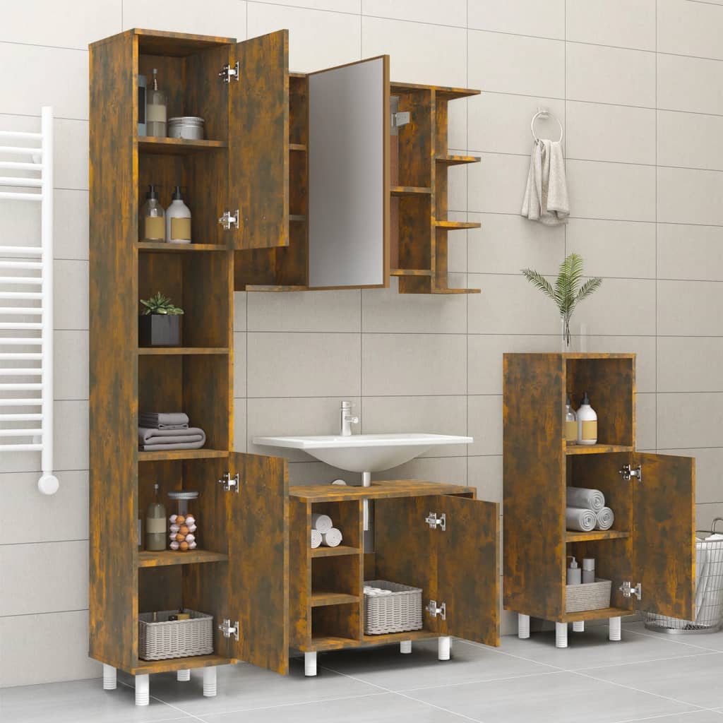 Badkamerkast 30x30x179 cm bewerkt hout gerookt eikenkleurig Gerookt eiken