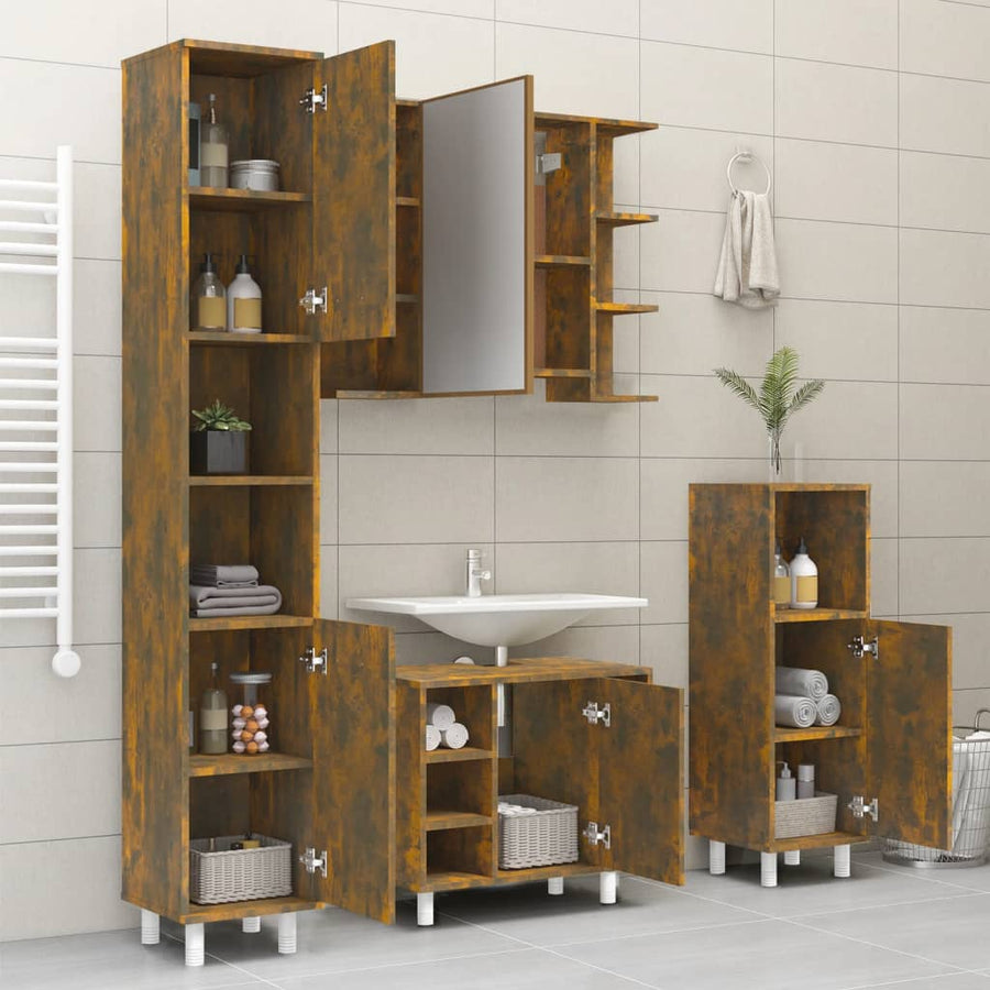 Badkamerkast 30x30x179 cm bewerkt hout gerookt eikenkleurig Gerookt eiken
