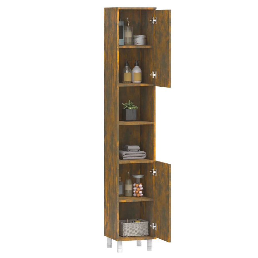 Badkamerkast 30x30x179 cm bewerkt hout gerookt eikenkleurig Gerookt eiken