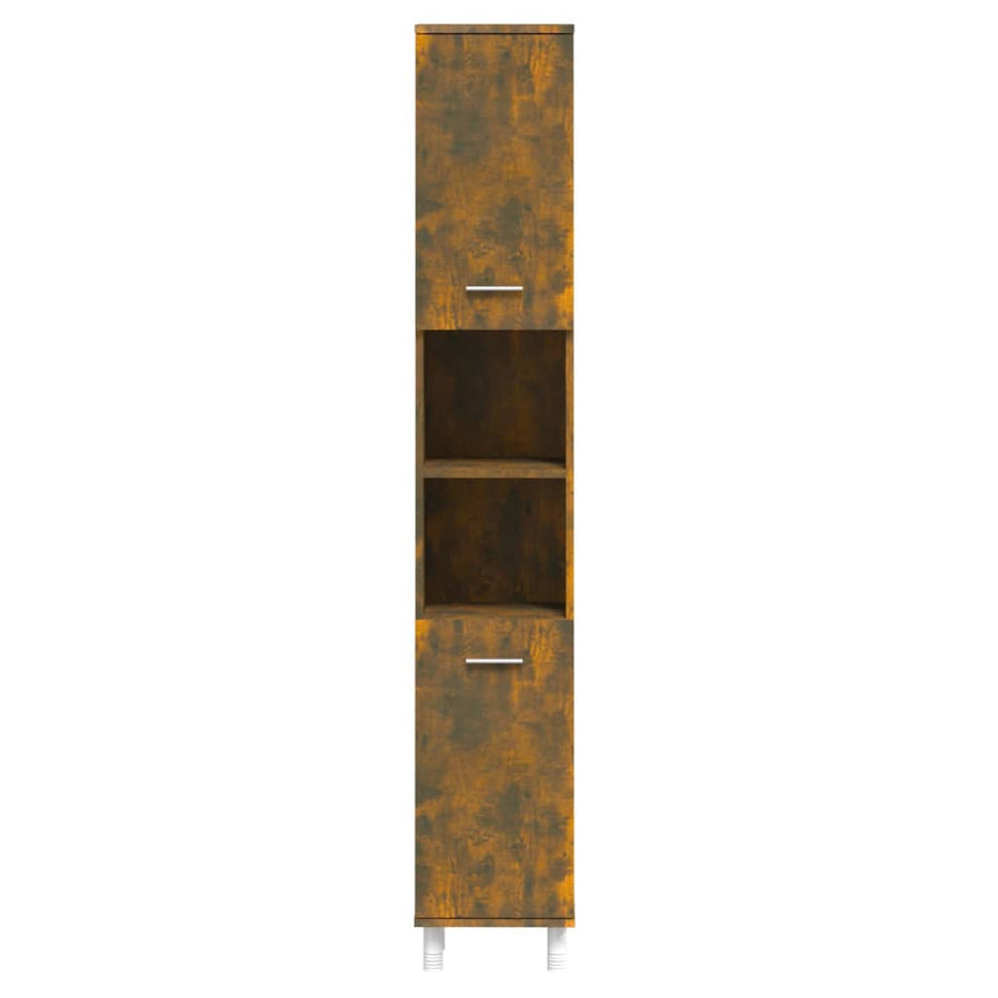 Badkamerkast 30x30x179 cm bewerkt hout gerookt eikenkleurig Gerookt eiken
