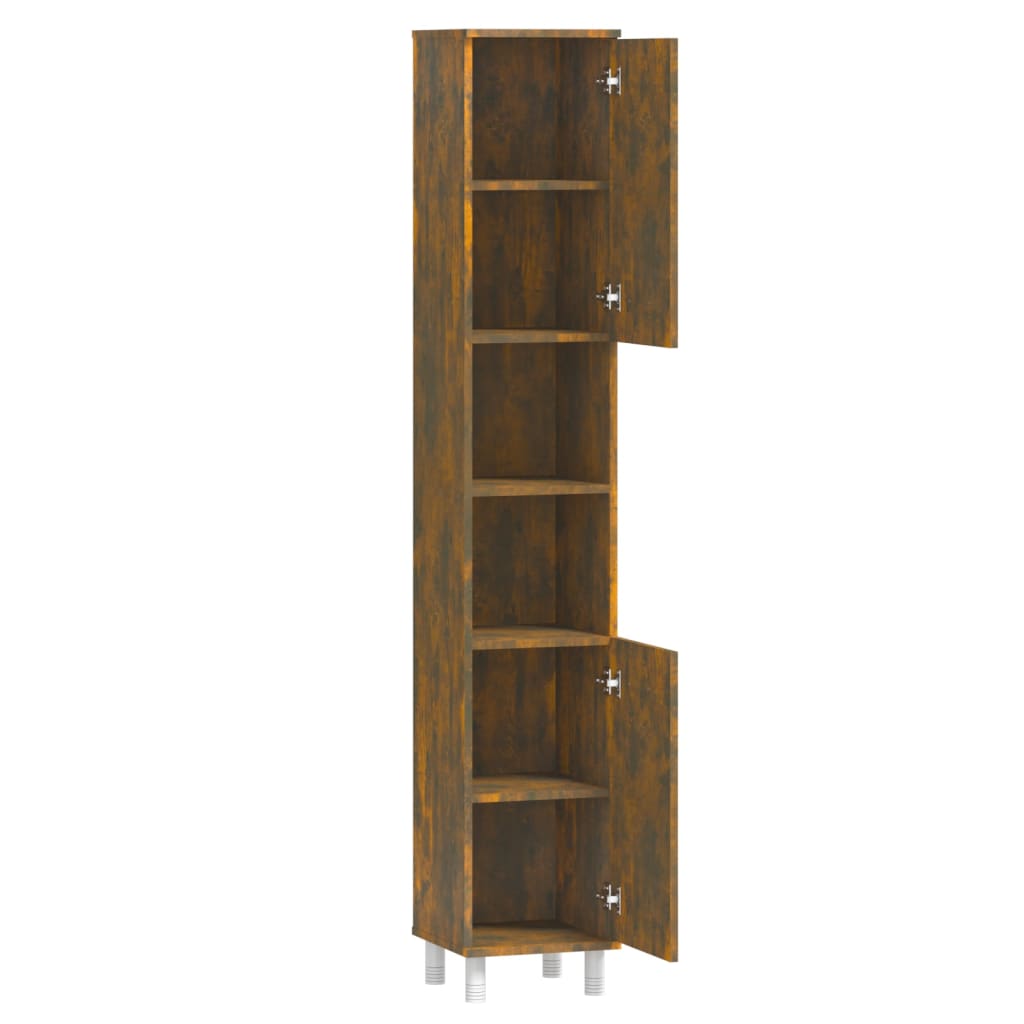 Badkamerkast 30x30x179 cm bewerkt hout gerookt eikenkleurig Gerookt eiken