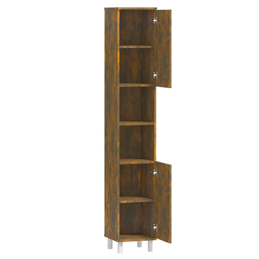 Badkamerkast 30x30x179 cm bewerkt hout gerookt eikenkleurig Gerookt eiken