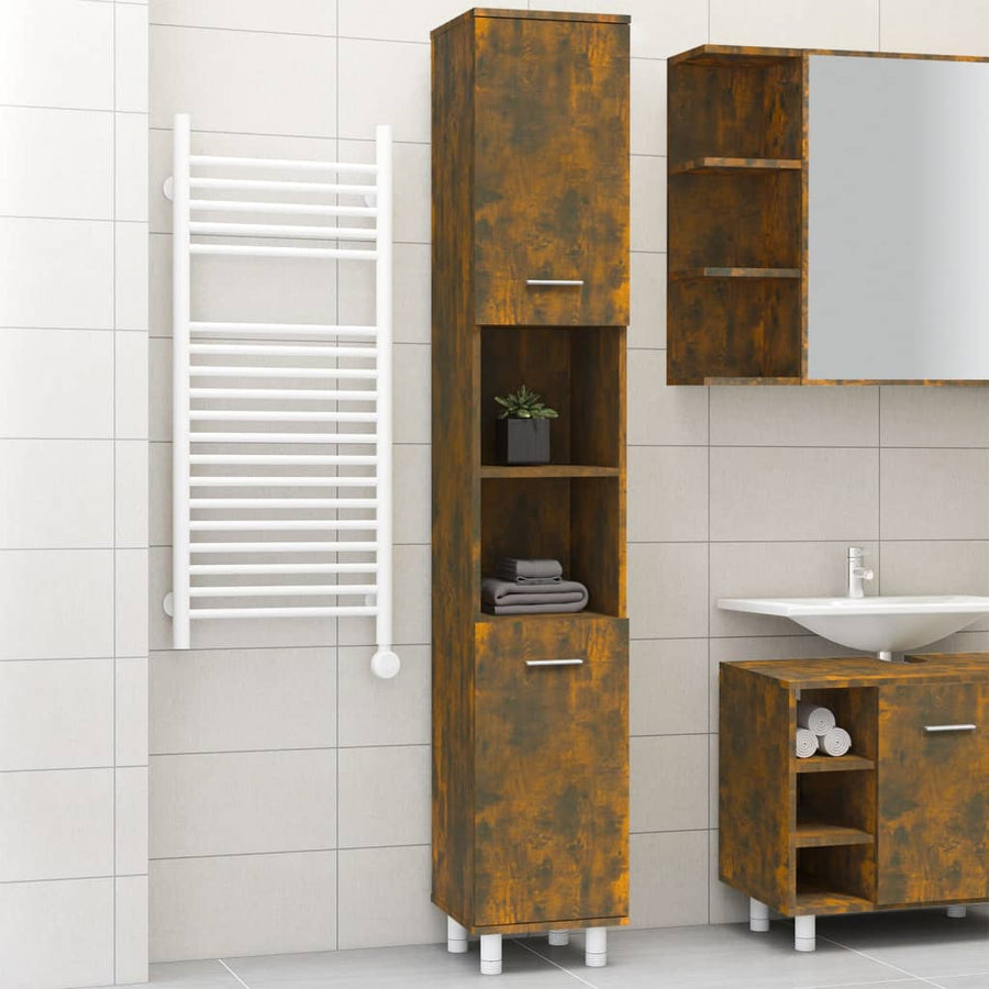 Badkamerkast 30x30x179 cm bewerkt hout gerookt eikenkleurig Gerookt eiken