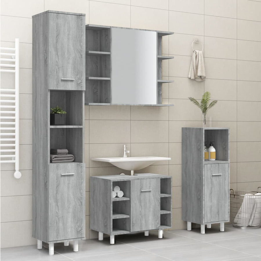 Badkamerkast 30x30x179cm bewerkt hout grijs sonoma eikenkleurig Grijs sonoma