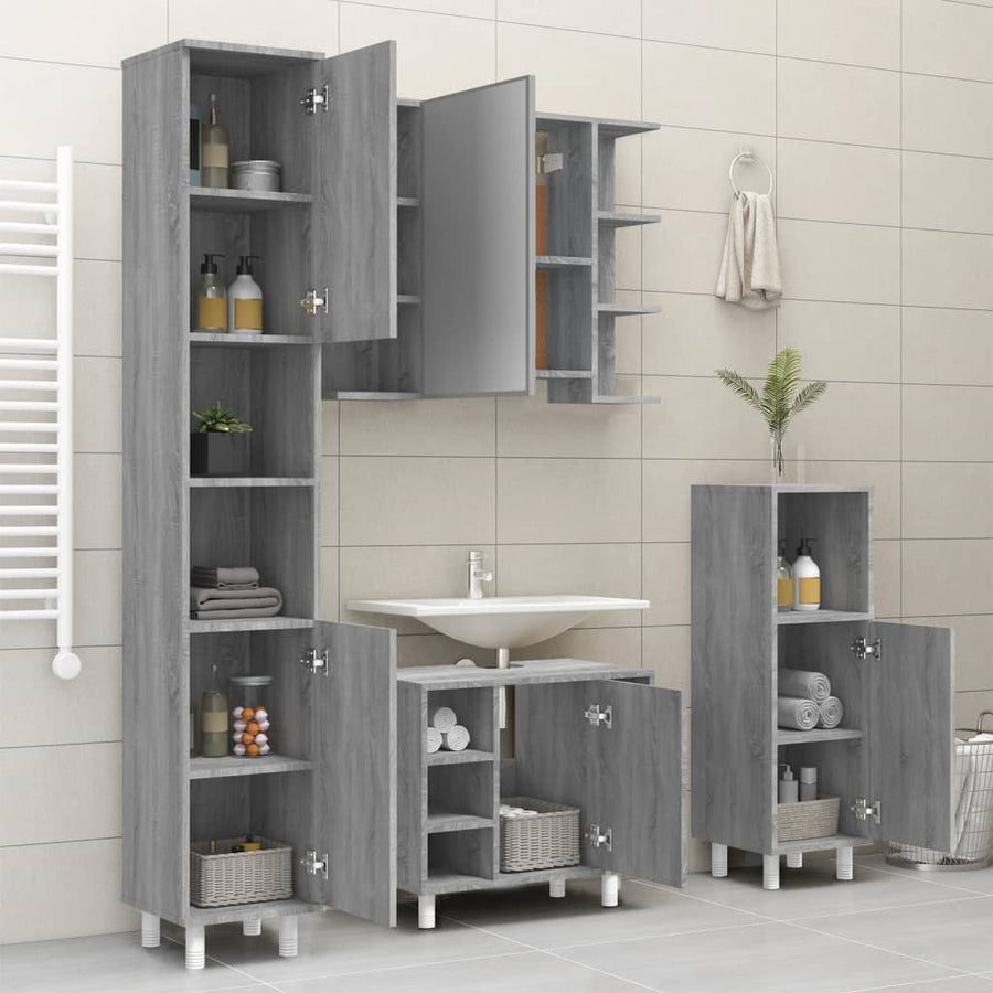 Badkamerkast 30x30x179cm bewerkt hout grijs sonoma eikenkleurig Grijs sonoma