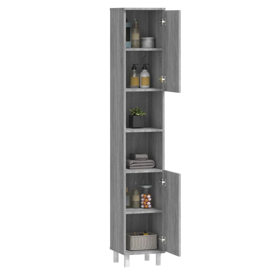 Badkamerkast 30x30x179cm bewerkt hout grijs sonoma eikenkleurig Grijs sonoma