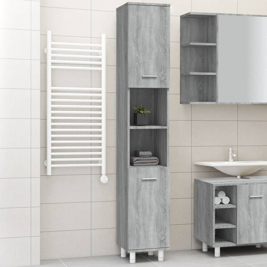 Badkamerkast 30x30x179cm bewerkt hout grijs sonoma eikenkleurig Grijs sonoma