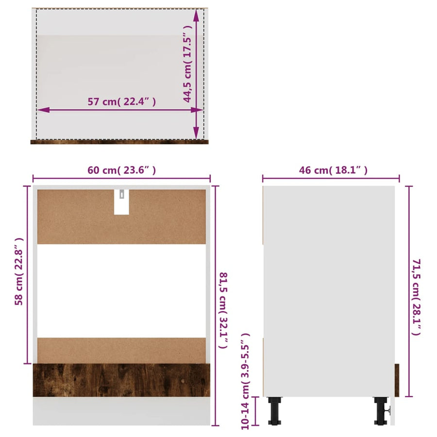 Ovenkast 60x46x81,5 cm bewerkt hout gerookt eikenkleurig Ovenkast