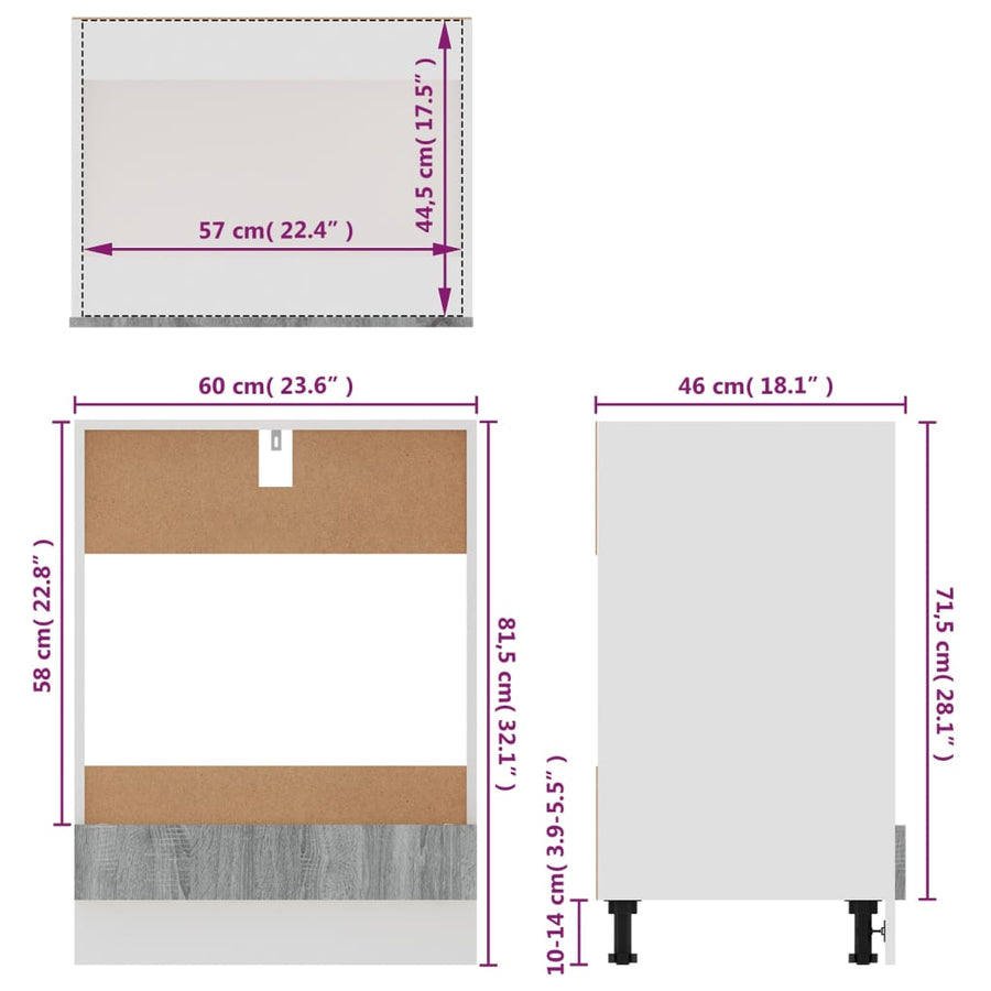 Ovenkast 60x46x81,5 cm bewerkt hout grijs sonoma eikenkleurig Ovenkast