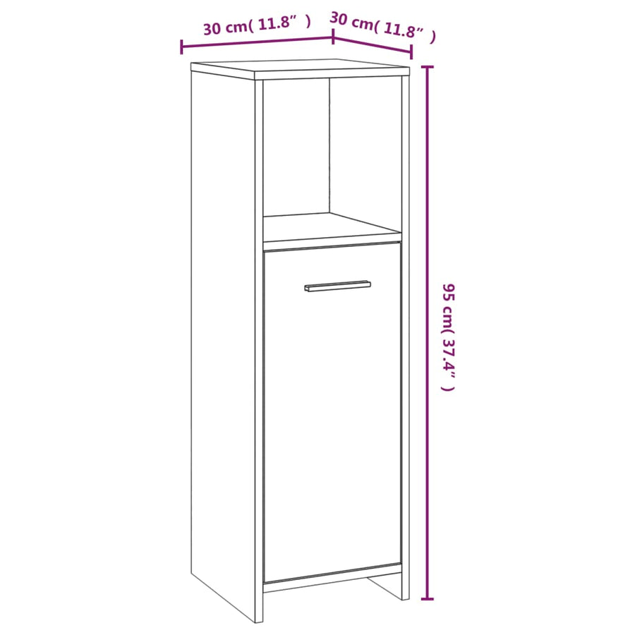 Badkamerkast 30X30X95 Cm Bewerkt Hout Eikenkleurig Grijs sonoma