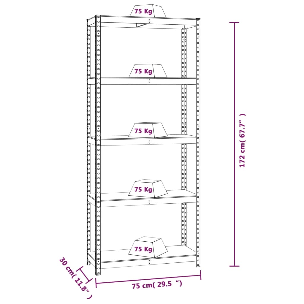 Opbergrek 5-Laags Staal & Bewerkt Hout Kleurig Antraciet 2