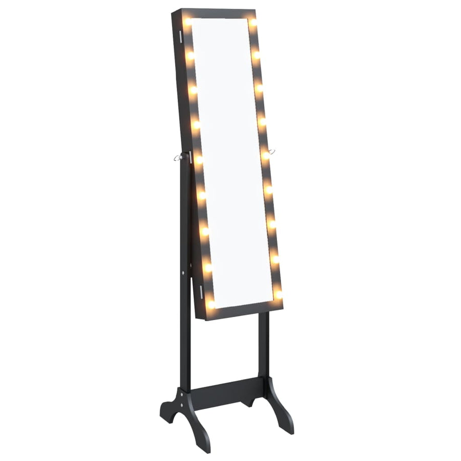 Spiegel vrijstaand met LED's 34x37x146 cm zwart Zwart